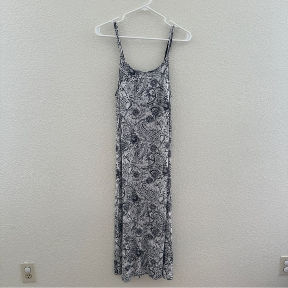 Arabella Black White Paisley Sleeveless Side Slit Boho Bodycon Y2K dress Small
